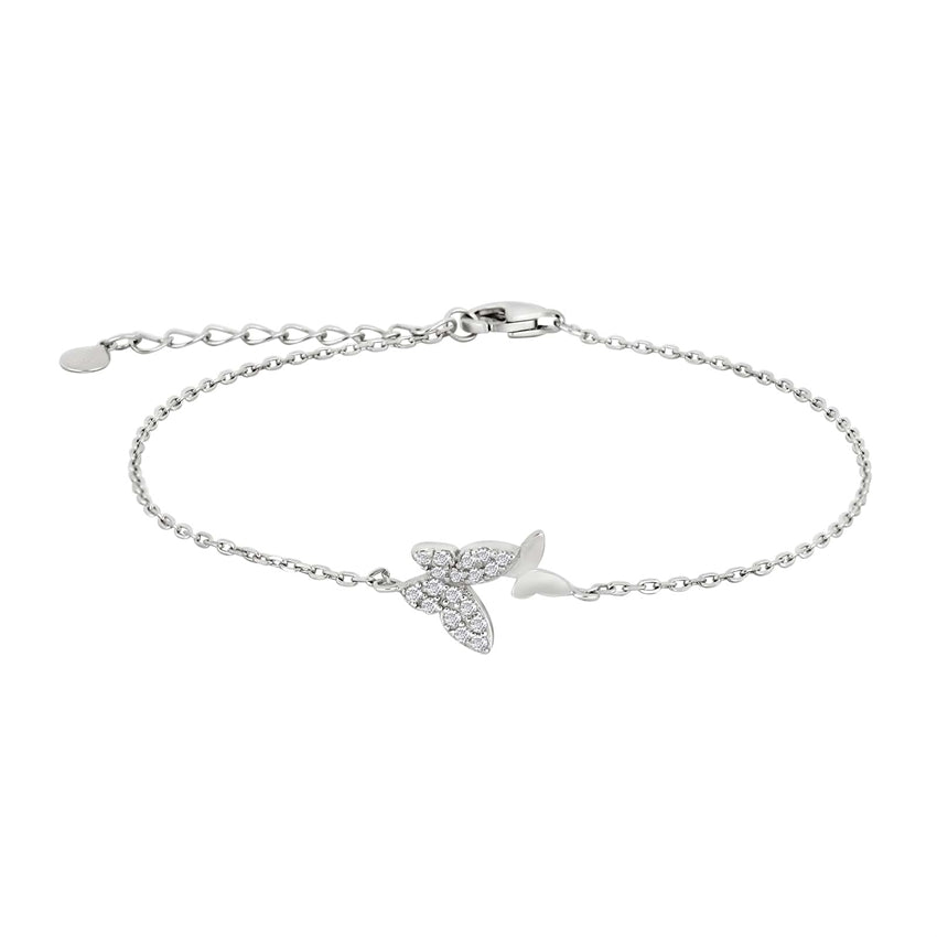 NELLIENOR armbånd fra JoanliNor i rhodineret sterling sølv med sommerfugle og klare kubiske zirkonia.